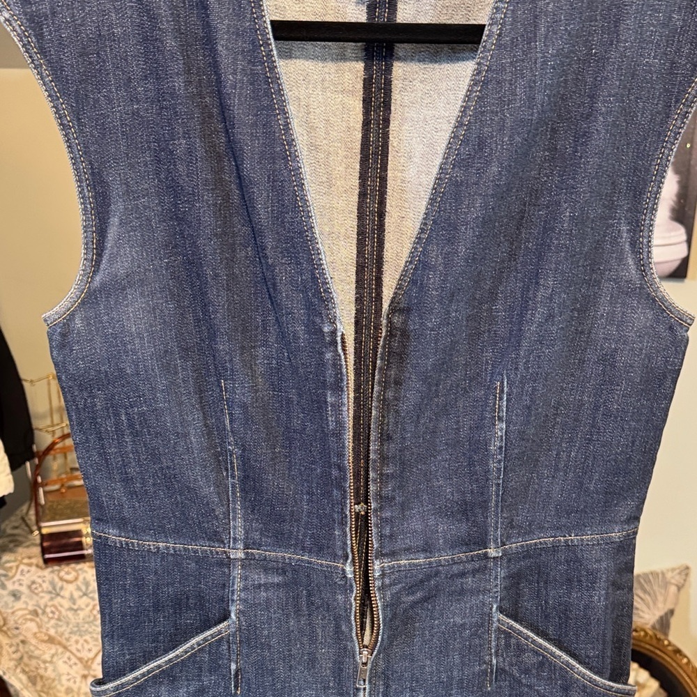 EUC Rebecca Taylor La Vie Dark Wash Blue Denim Jumpsuit  No Belt - Picture 7 of 11